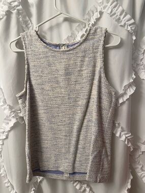 J. Crew Cream and Light Blue Tweed-Look Sleeveless Top